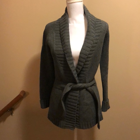 navy belted cardigan